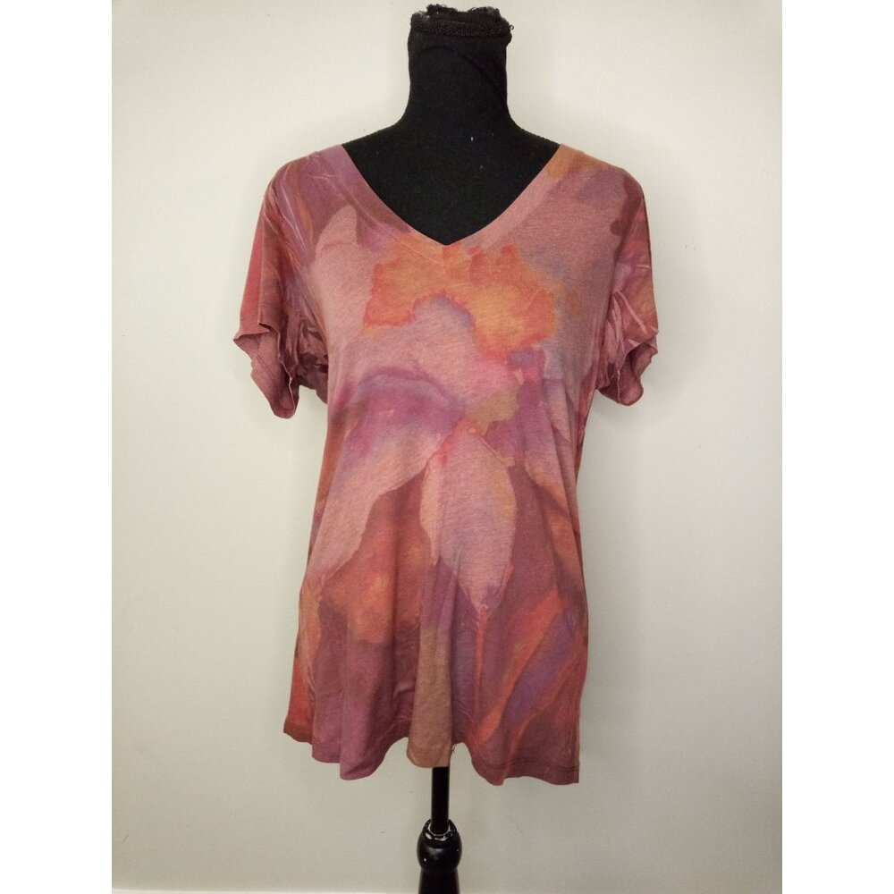 twenty-one Red Orange V-Neck Bleach Washed Short Sleeve Tee Size Large